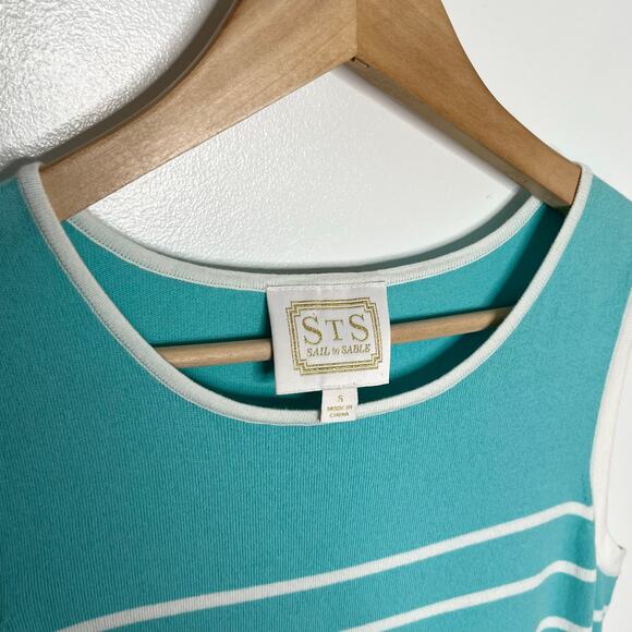 Sail To Sable Women Sleeveless Knit Shift Dress S Teal Stripe Coastal Nautical - Picture 4 of 8